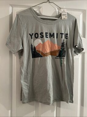 Zoe + Liv Yosemite Graphic Tee - Light Gray with Peach and Brown Print